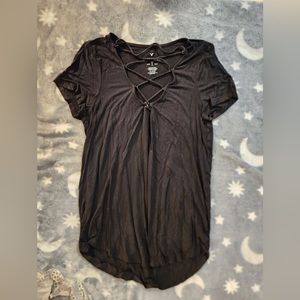 American Eagle Black Soft And Sexy Lace Up Short Sleeve Tee Size M